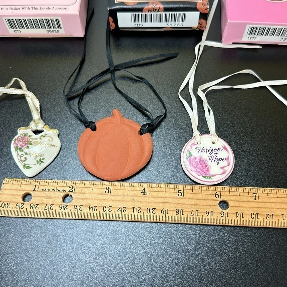 Vtg Longaberger‎ Basket Ceramic Tie Ons Lot of 3 Pumpkin Horizon of Hope Floral